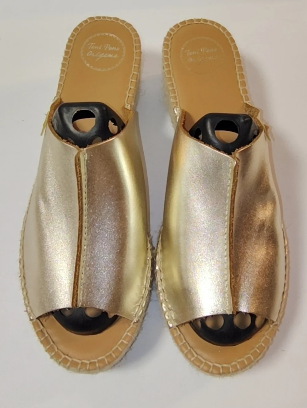 NWOB Toni Pons Ivonne Leather Espadrille Platform Wedge Slide Sandal Platinum 42